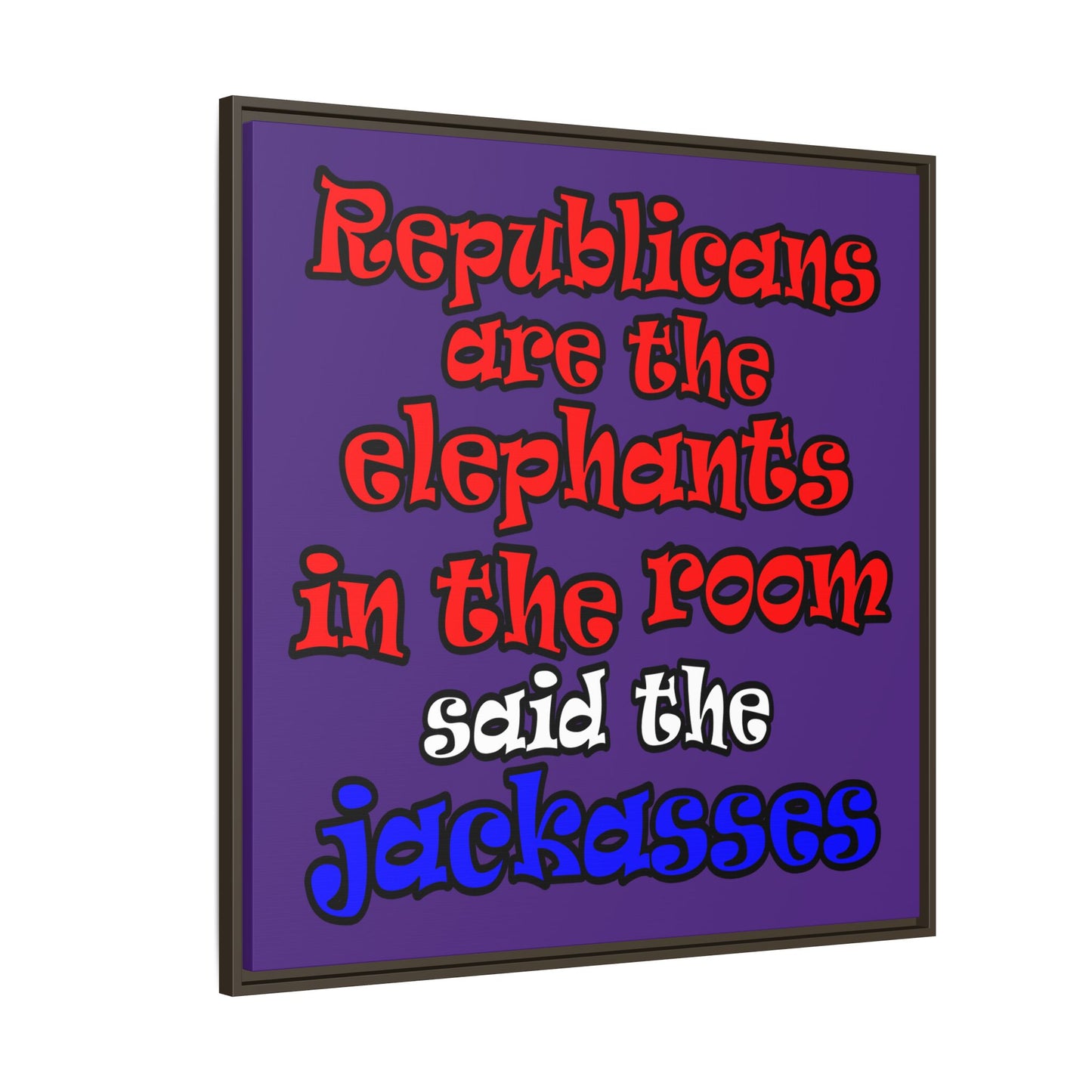 donkeys and elephants - framed canvas art (purple)