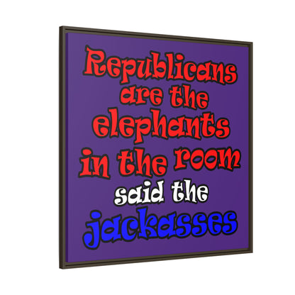 donkeys and elephants - framed canvas art (purple)