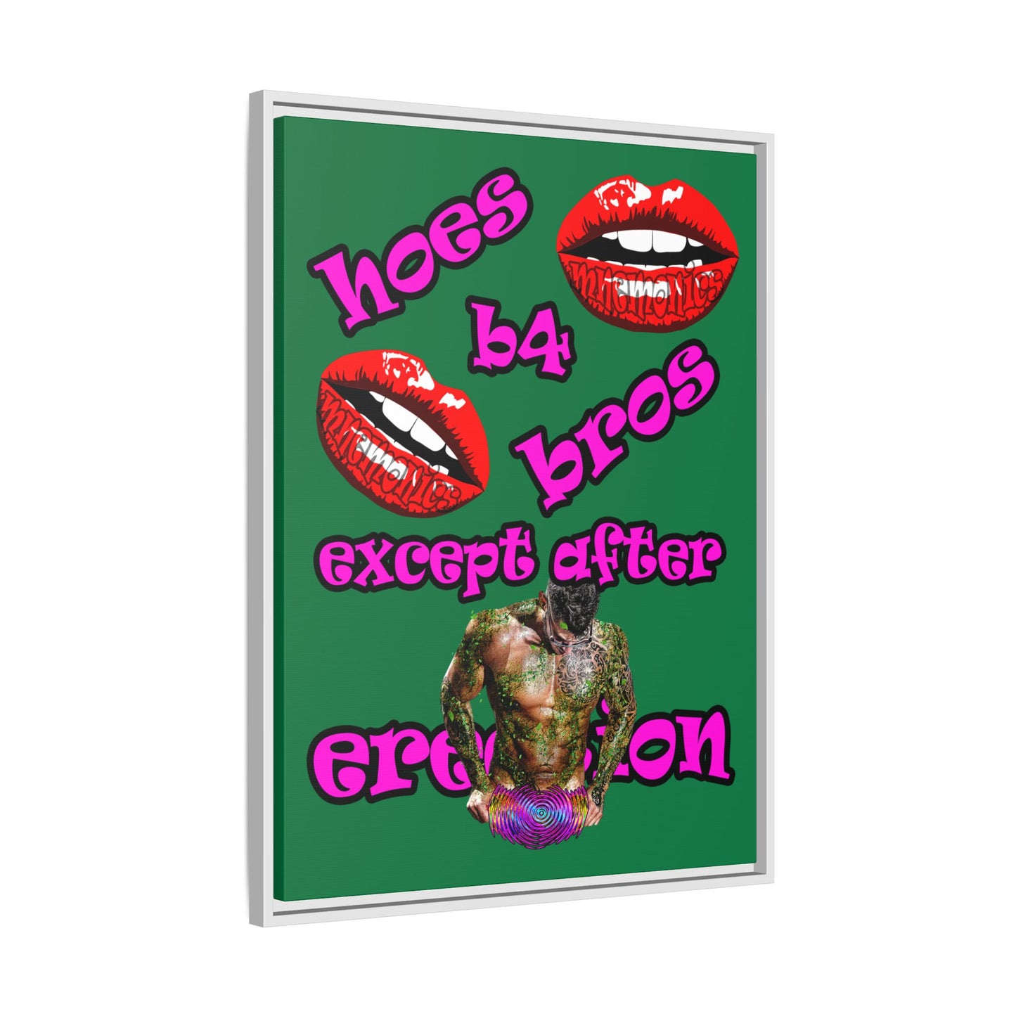 hoes b4 bros - framed canvas art (dark green)