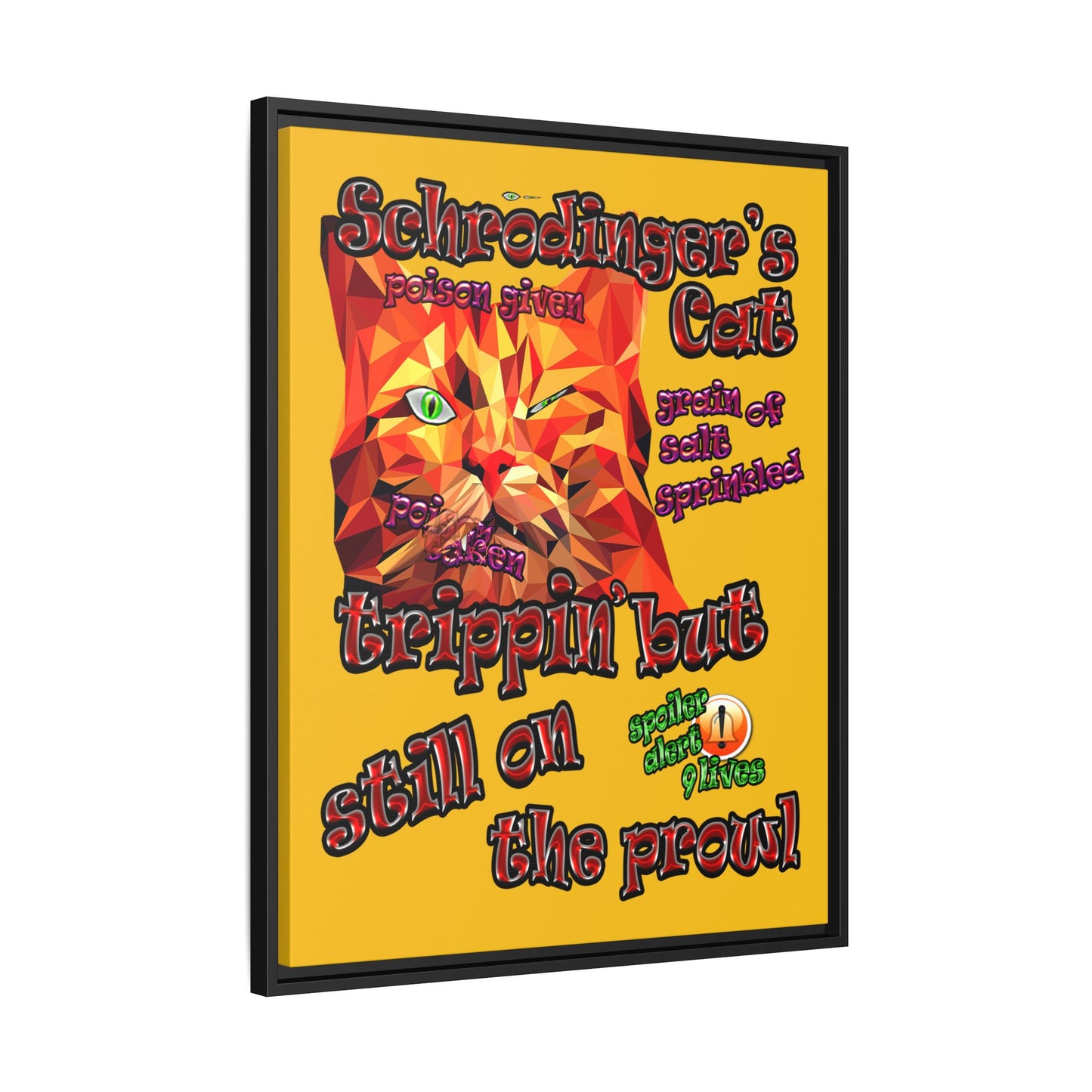 schrodinger's cat - framed canvas art (yellow)
