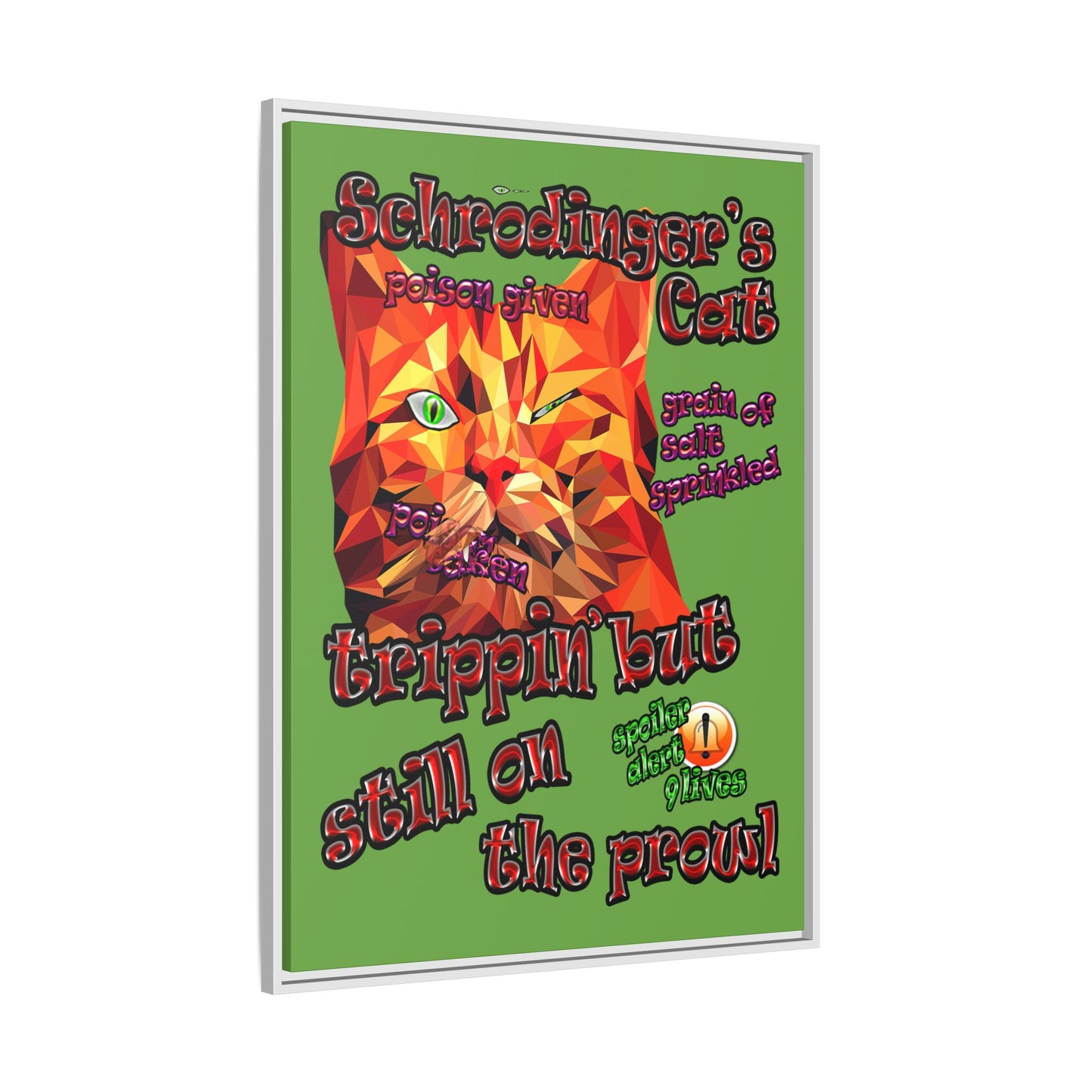 schrodinger's cat - framed canvas art (green)