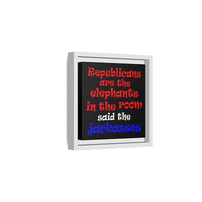 donkeys and elephants - framed canvas art (black)