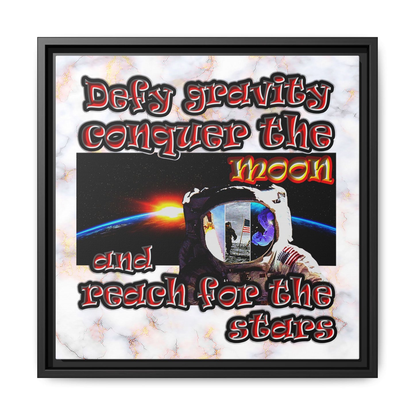 defy conquer reach - framed canvas art (white marble)