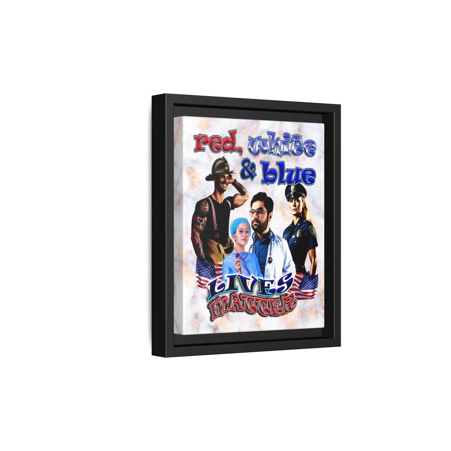 rw&b lives matter - framed canvas art (white marble)
