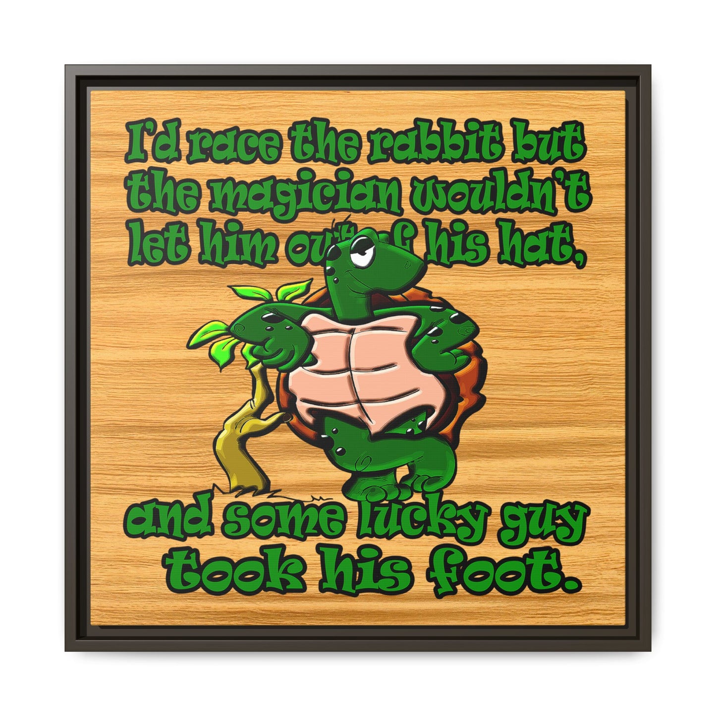 turtle race - framed canvas art (butterscotch wood finish)