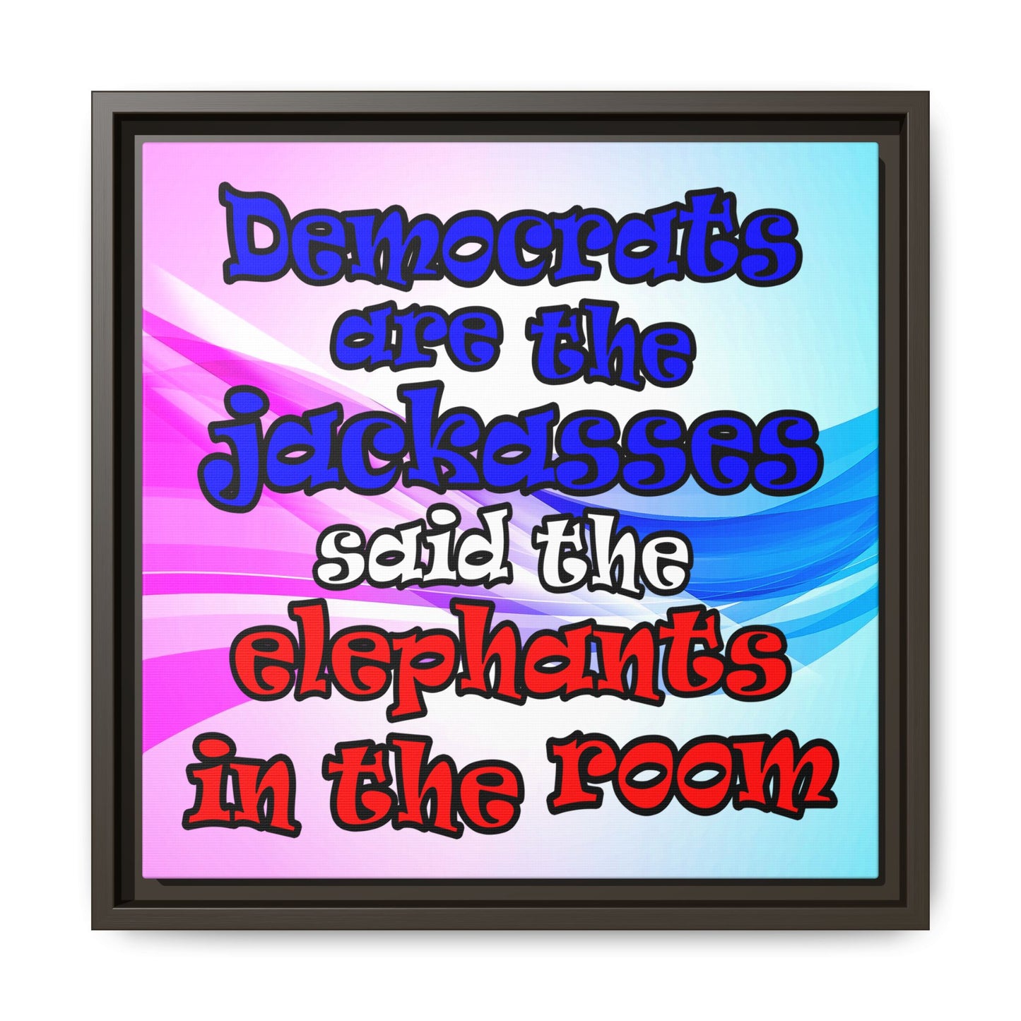 donkeys and elephants - framed canvas art (light blue-pink wave)