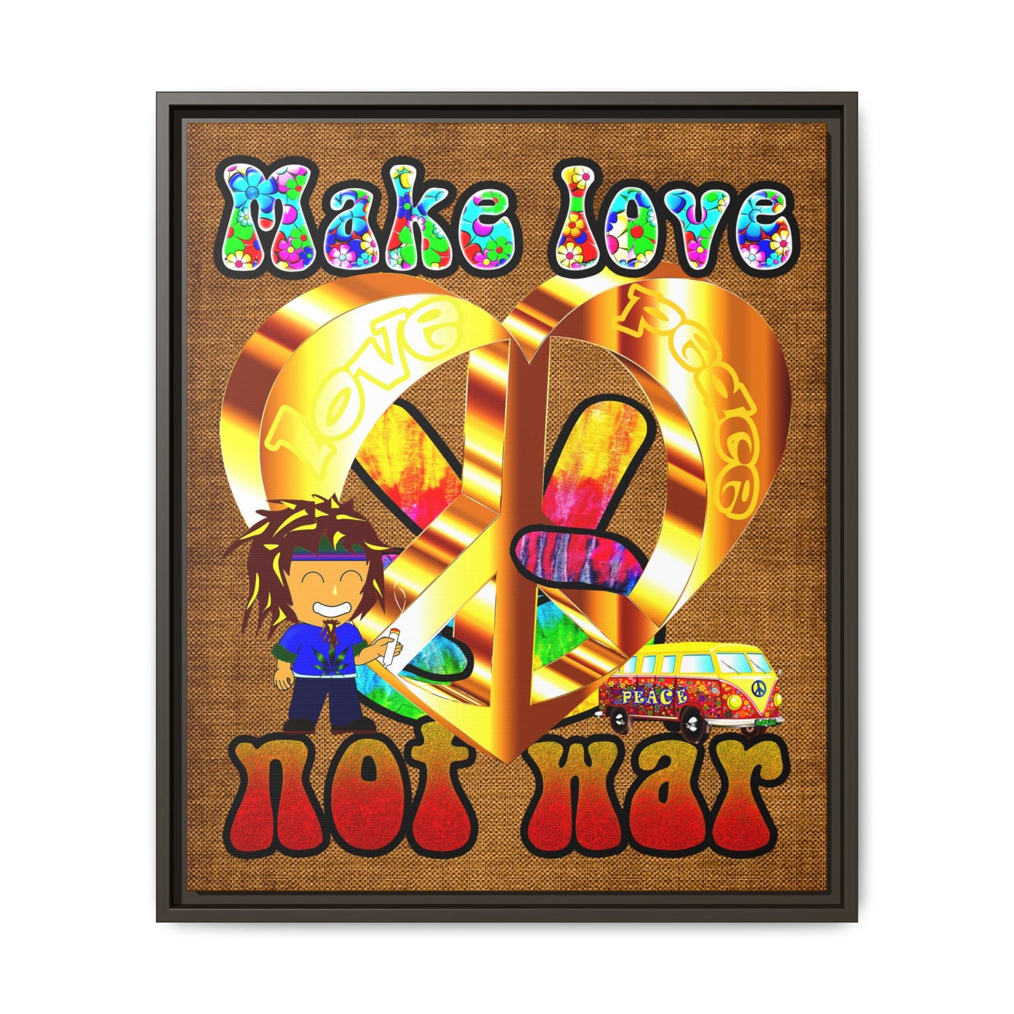 love peace - framed canvas art (brown papyrus)