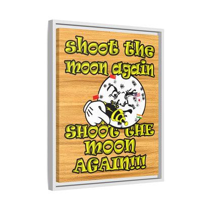 shoot the moon again - framed canvas art (butterscotch wood finish)
