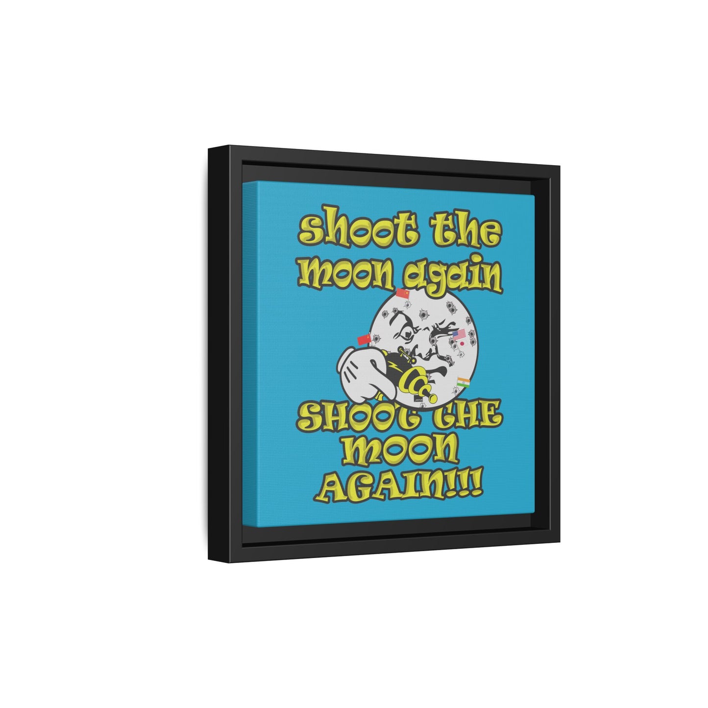 shoot the moon again - framed canvas art (turquoise)