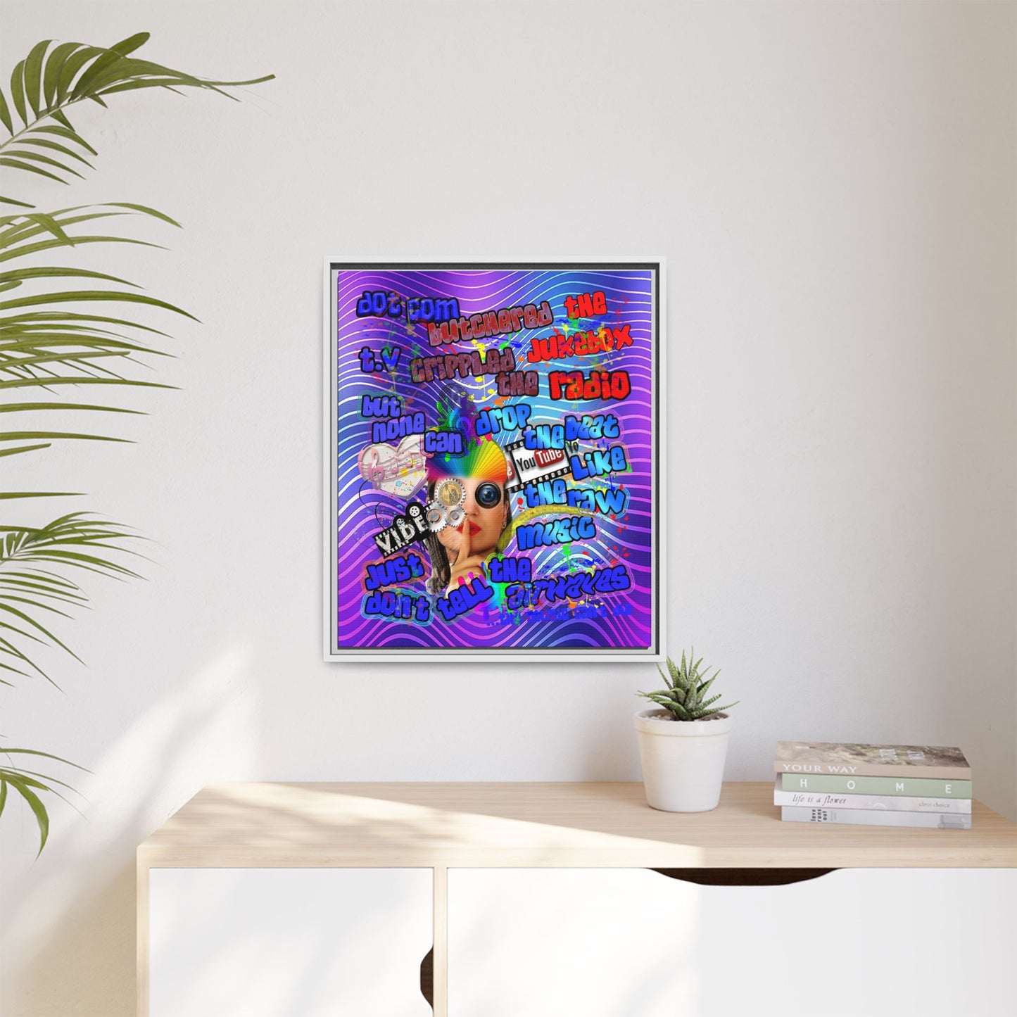 drop the beat - framed canvas art (purple wave)