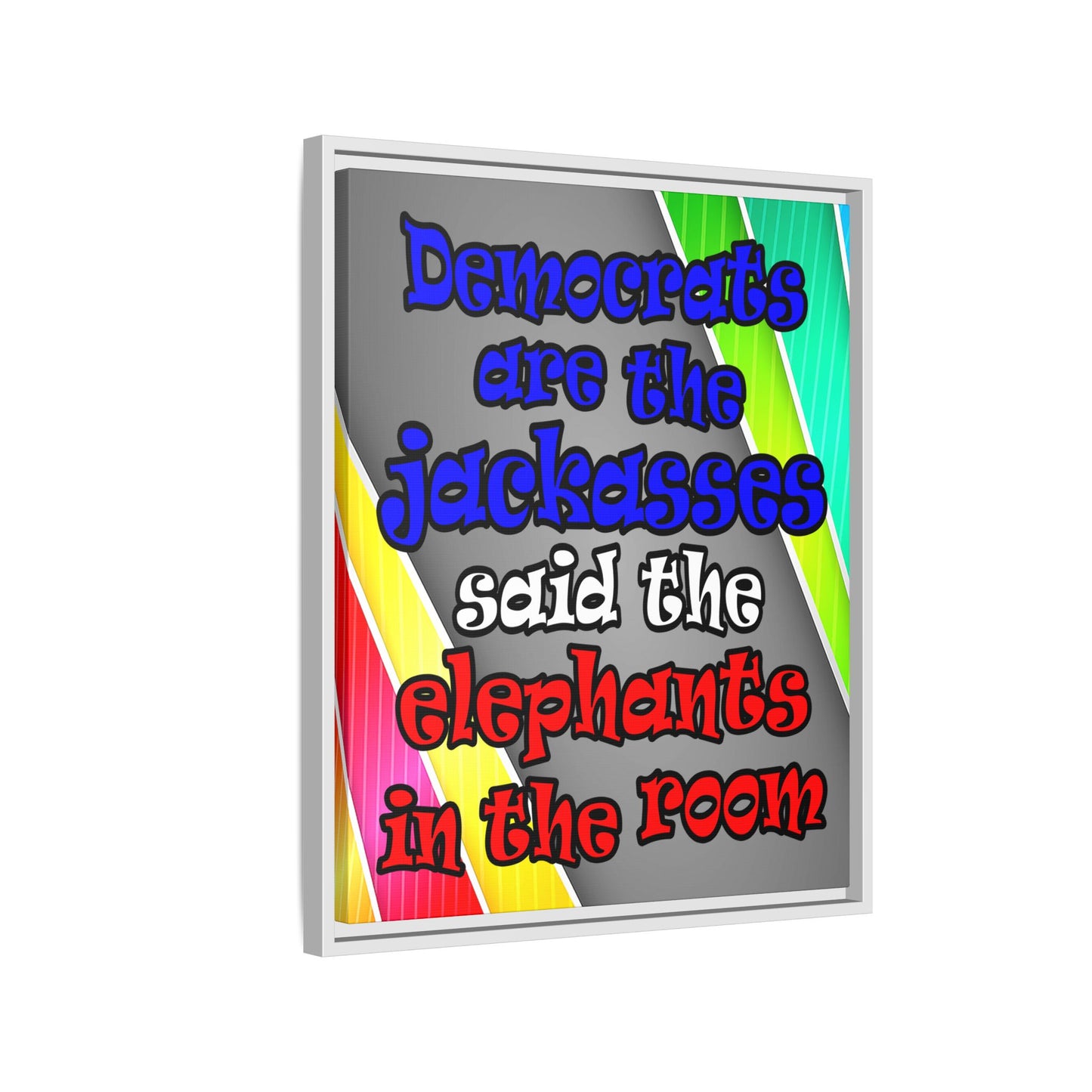 donkeys and elephants - framed canvas art (rainbow split)