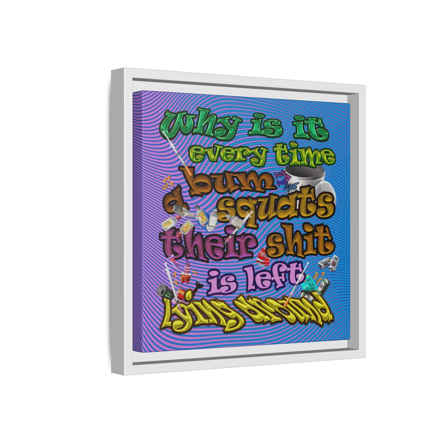 the bum's shit - framed canvas art (light blue-purple wave)