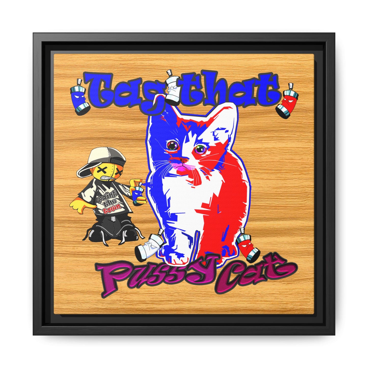 tag that - framed canvas art (butterscotch wood finish)