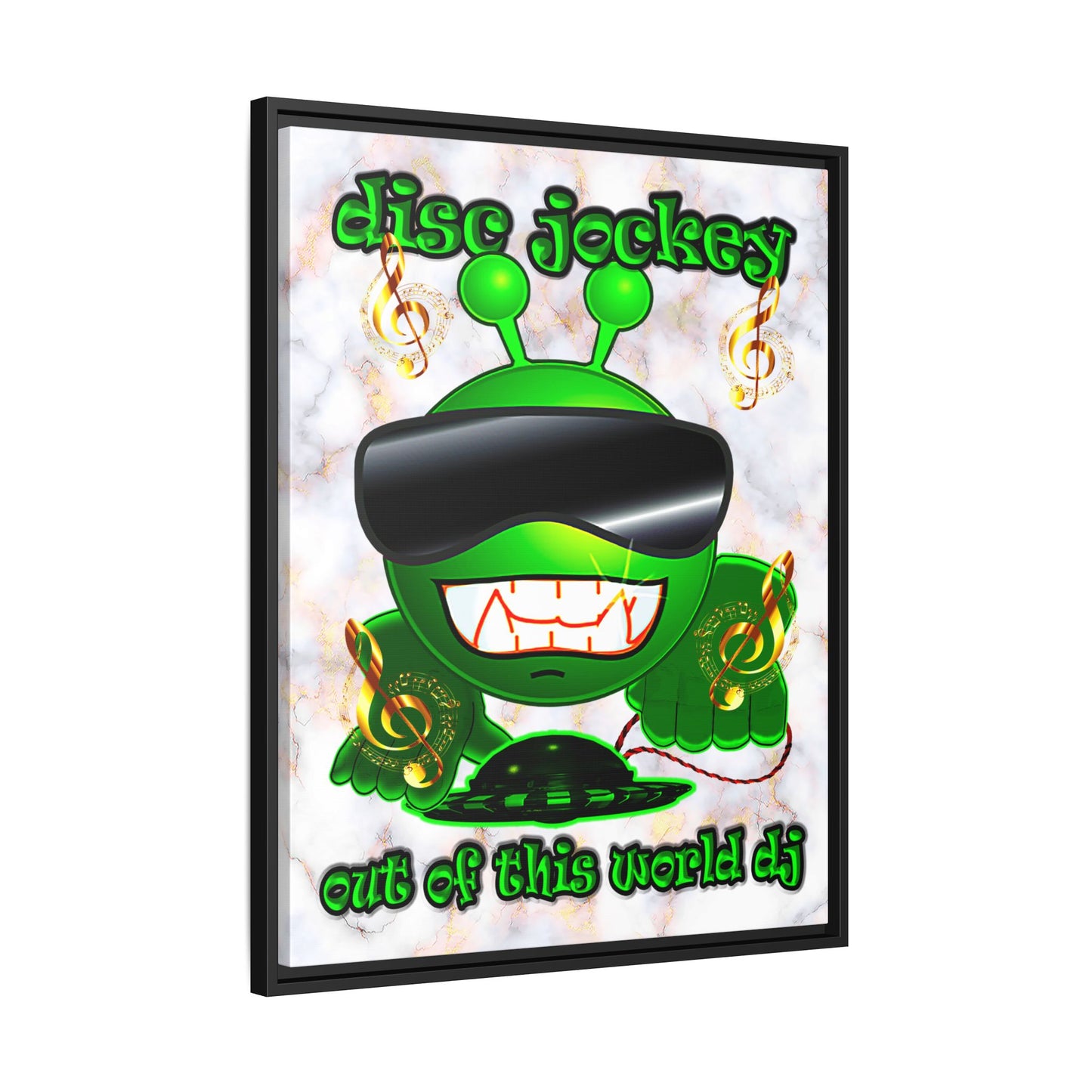 disc jockey - framed canvas art (white marble)