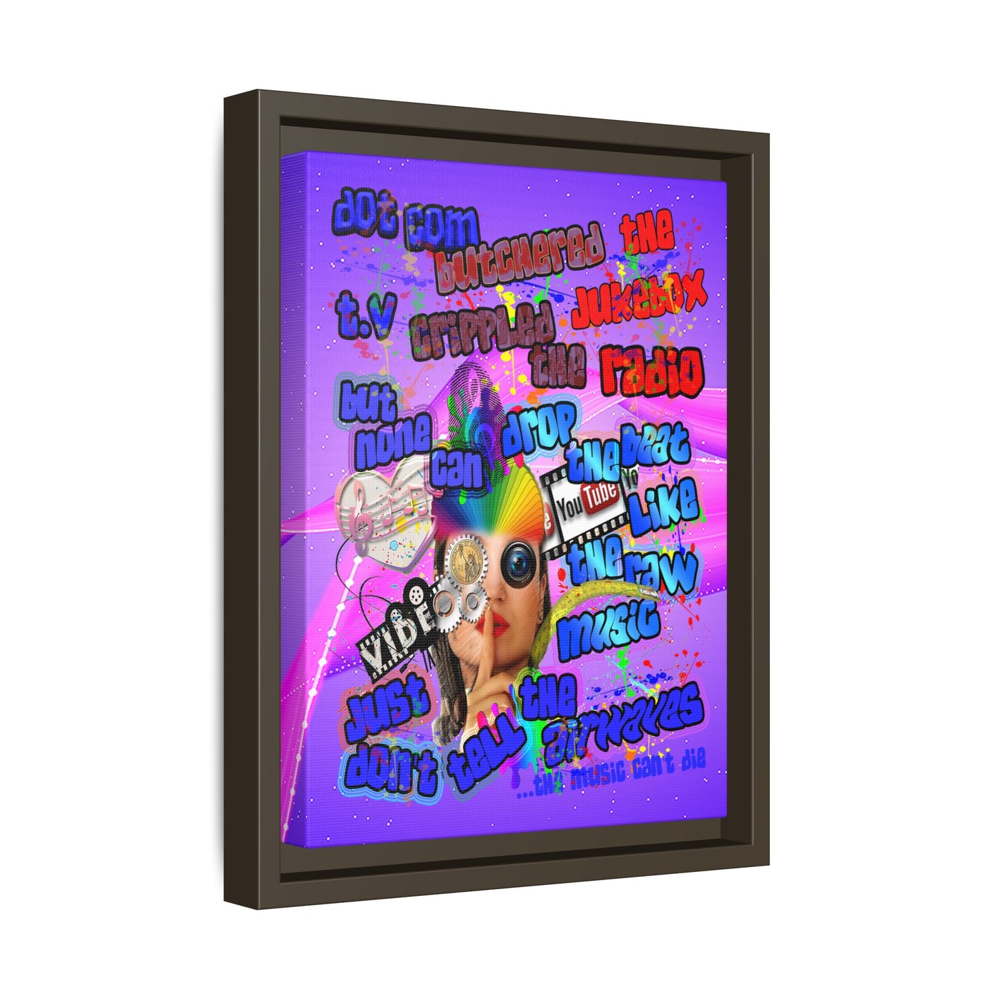 drop the beat - framed canvas art (purple-pink wave)