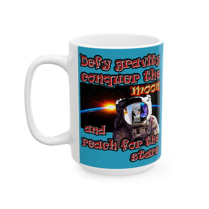 defy conquer reach - White Mug (turquoise)