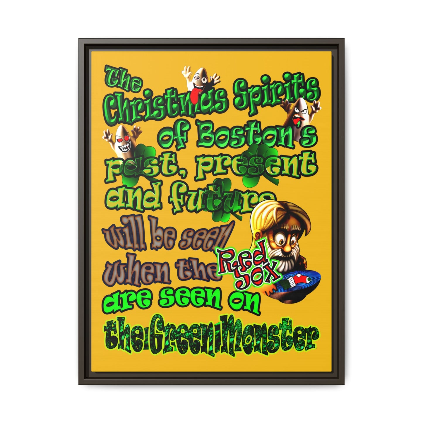 christmas spirits of boston - framed canvas art (yellow)