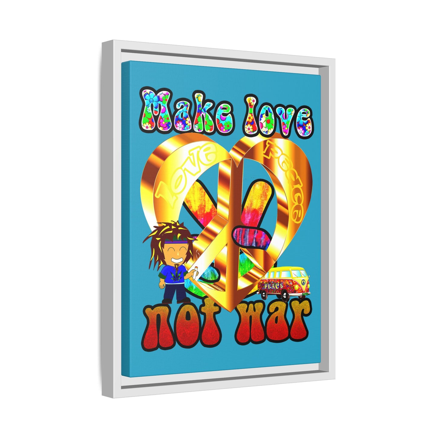 love peace - framed canvas art (turquoise)