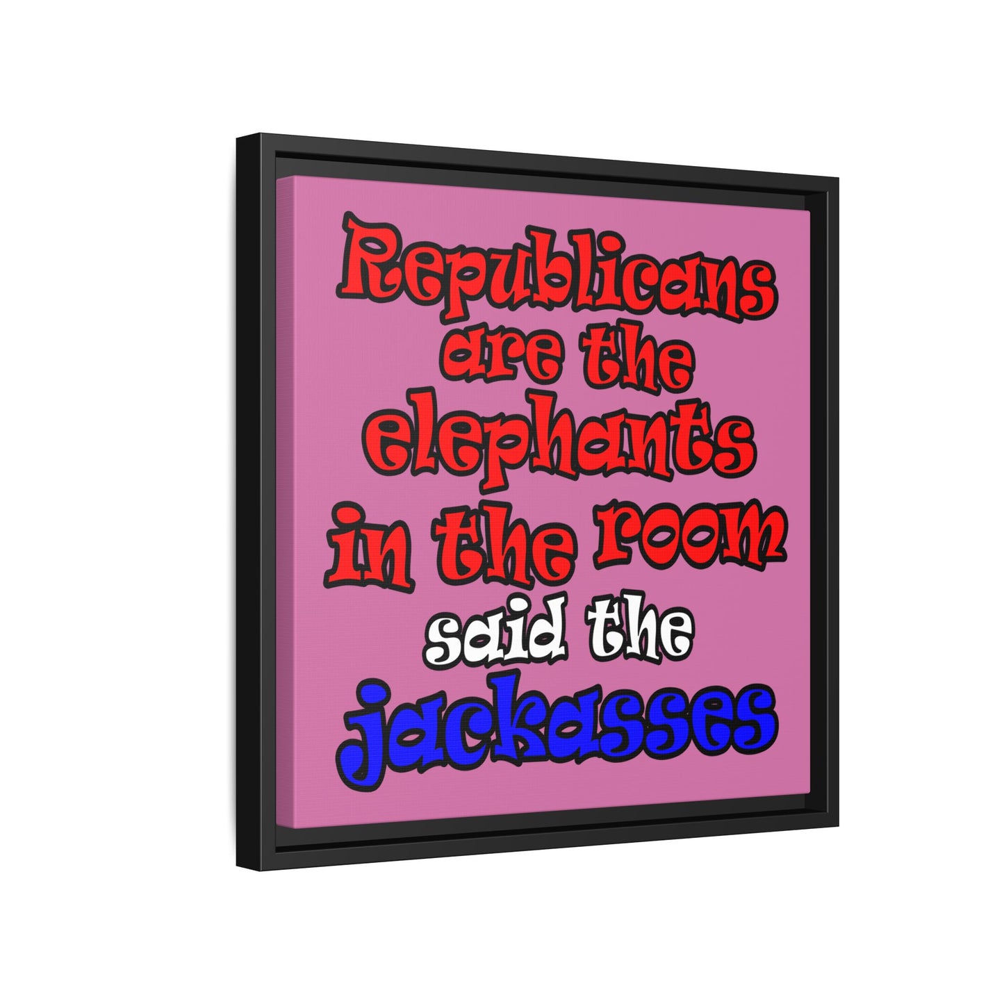 donkeys and elephants - framed canvas art (light pink)