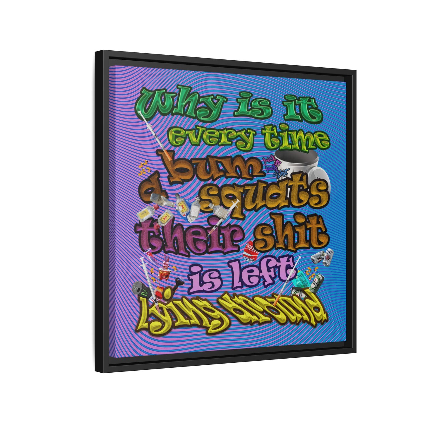 the bum's shit - framed canvas art (light blue-purple wave)