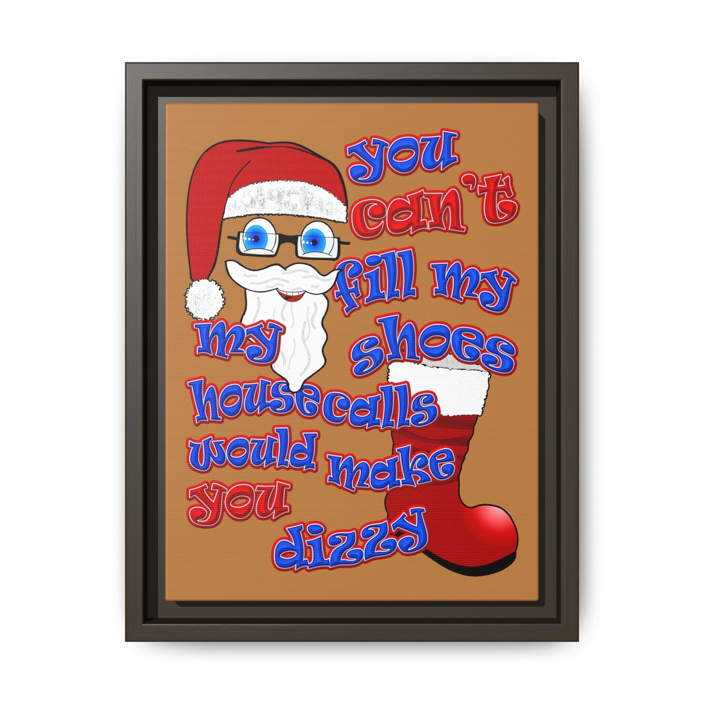 santa's shoes - framed canvas art (light brown)
