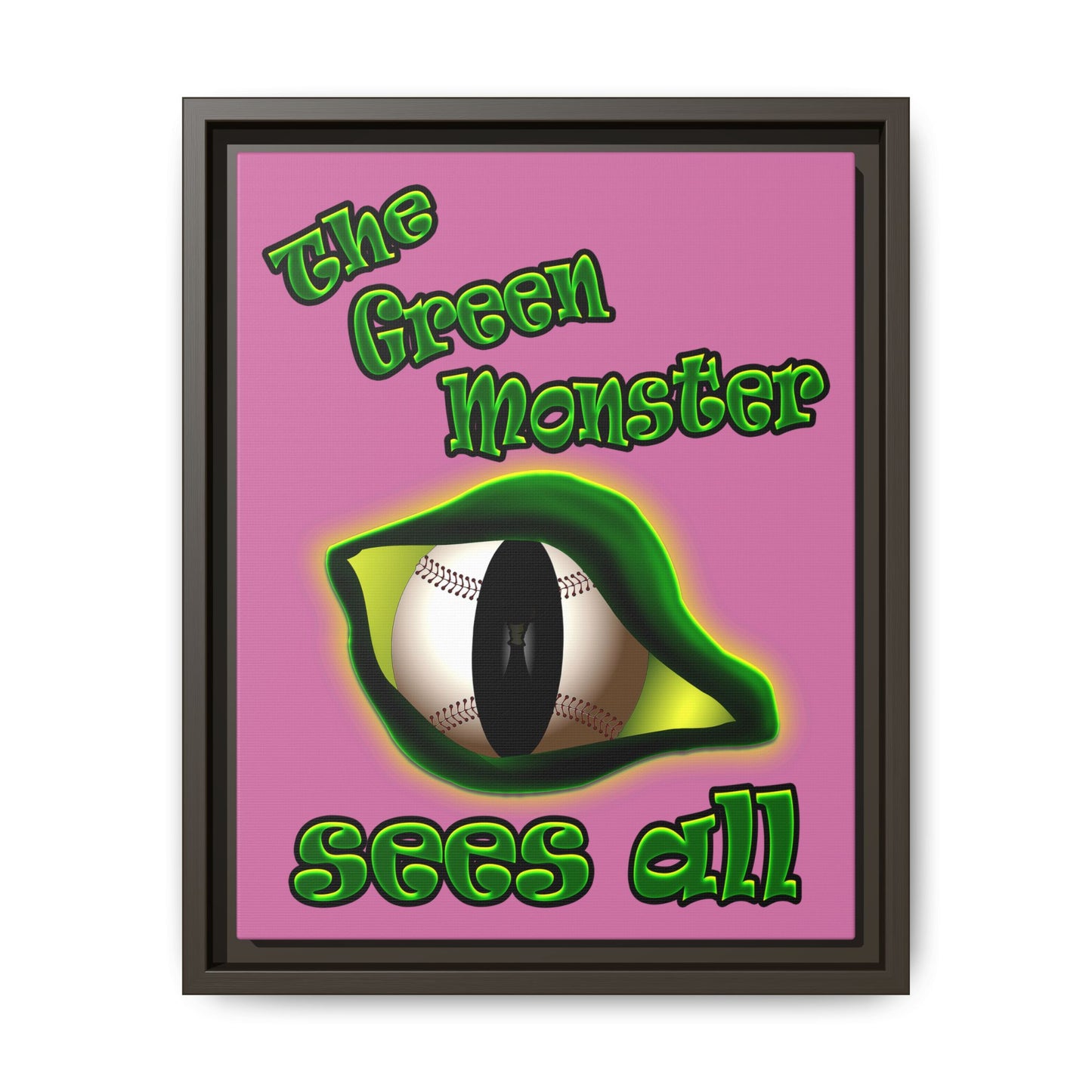 green monster - framed canvas art (light pink)
