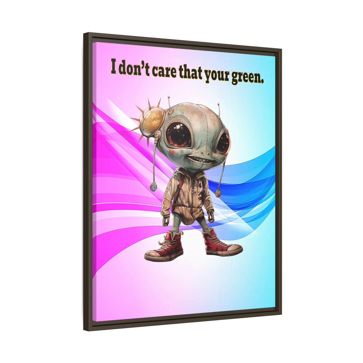 I don't care that your green - framed canvas art (light blue-pink wave)