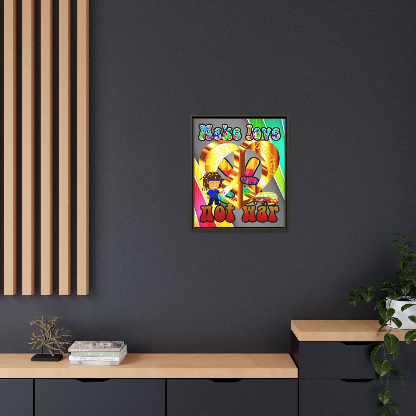 love peace - framed canvas art (rainbow split)