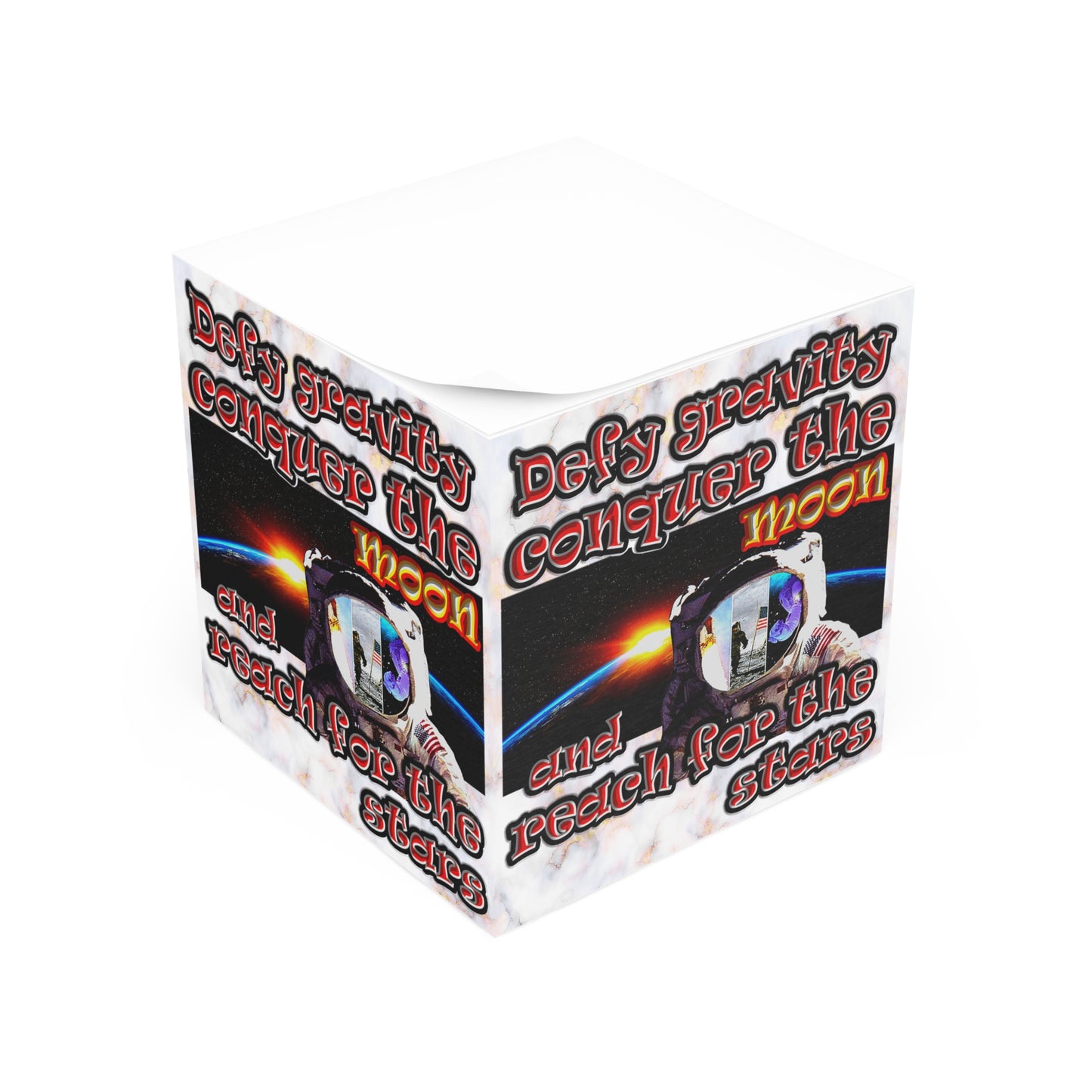 defy conquer reach - note cube (white marble)