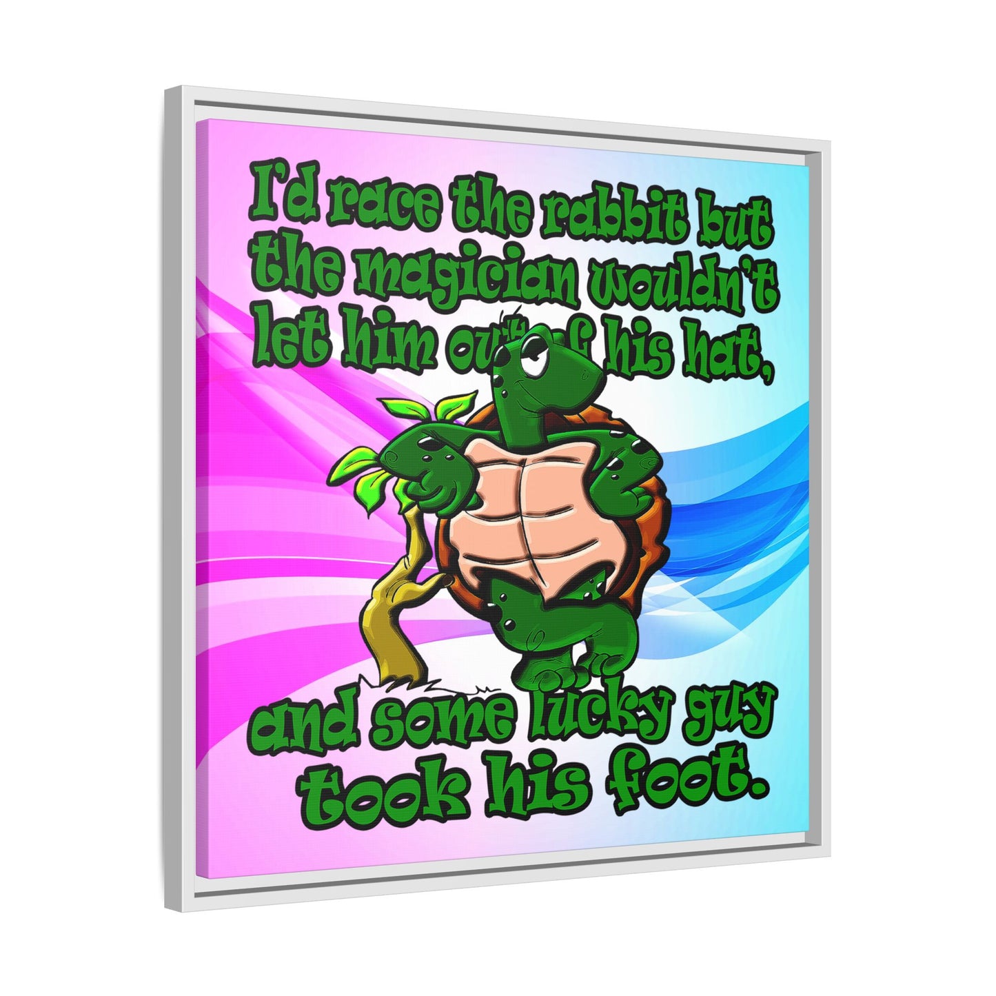 turtle race - framed canvas art (light blue-pink wave)