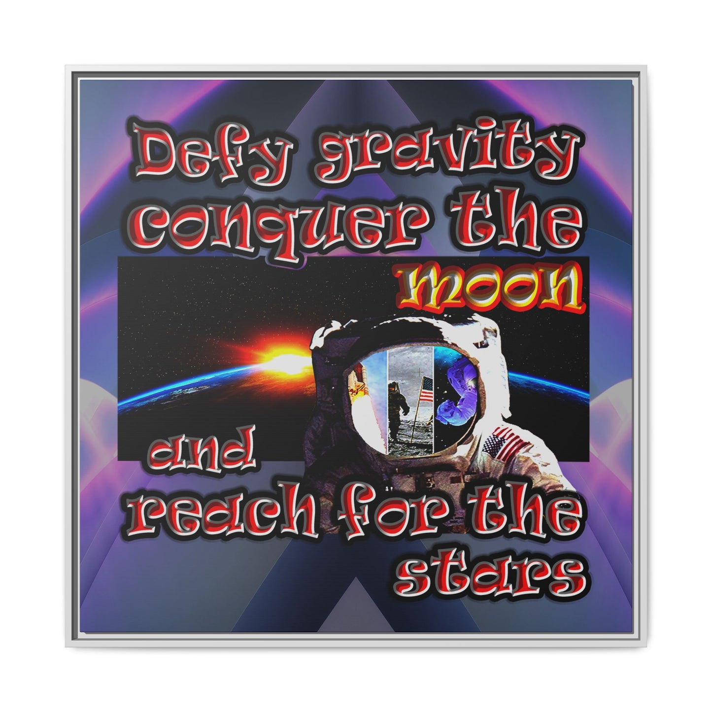 defy conquer reach - framed canvas art (grey-pink wave)