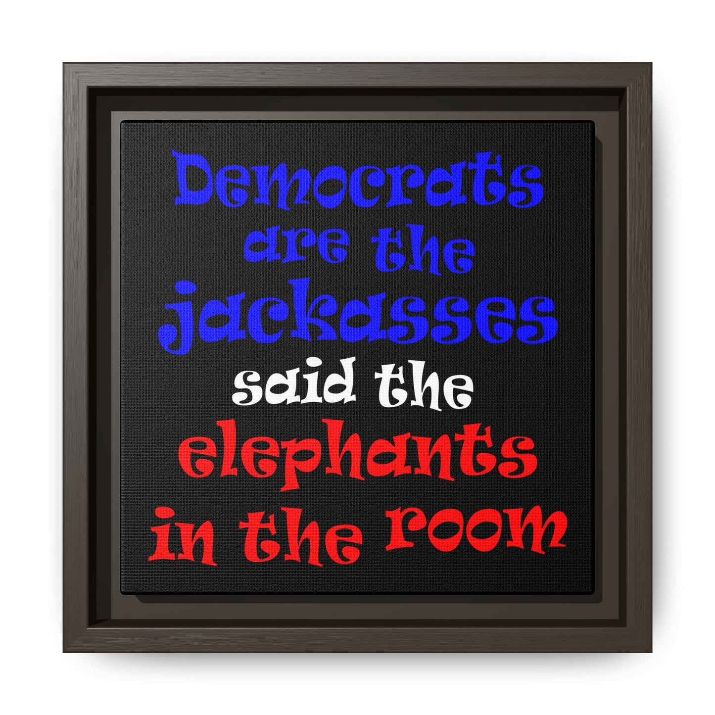 donkeys and elephants - framed canvas art (black)