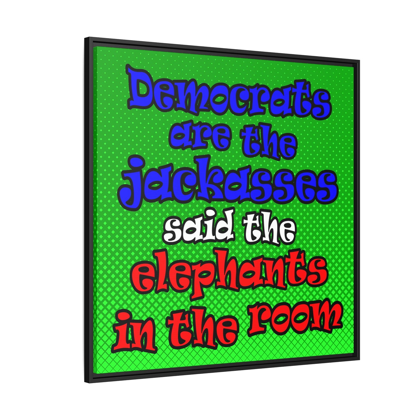 donkeys and elephants - framed canvas art (logo green)