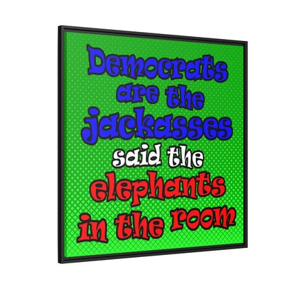 donkeys and elephants - framed canvas art (logo green)