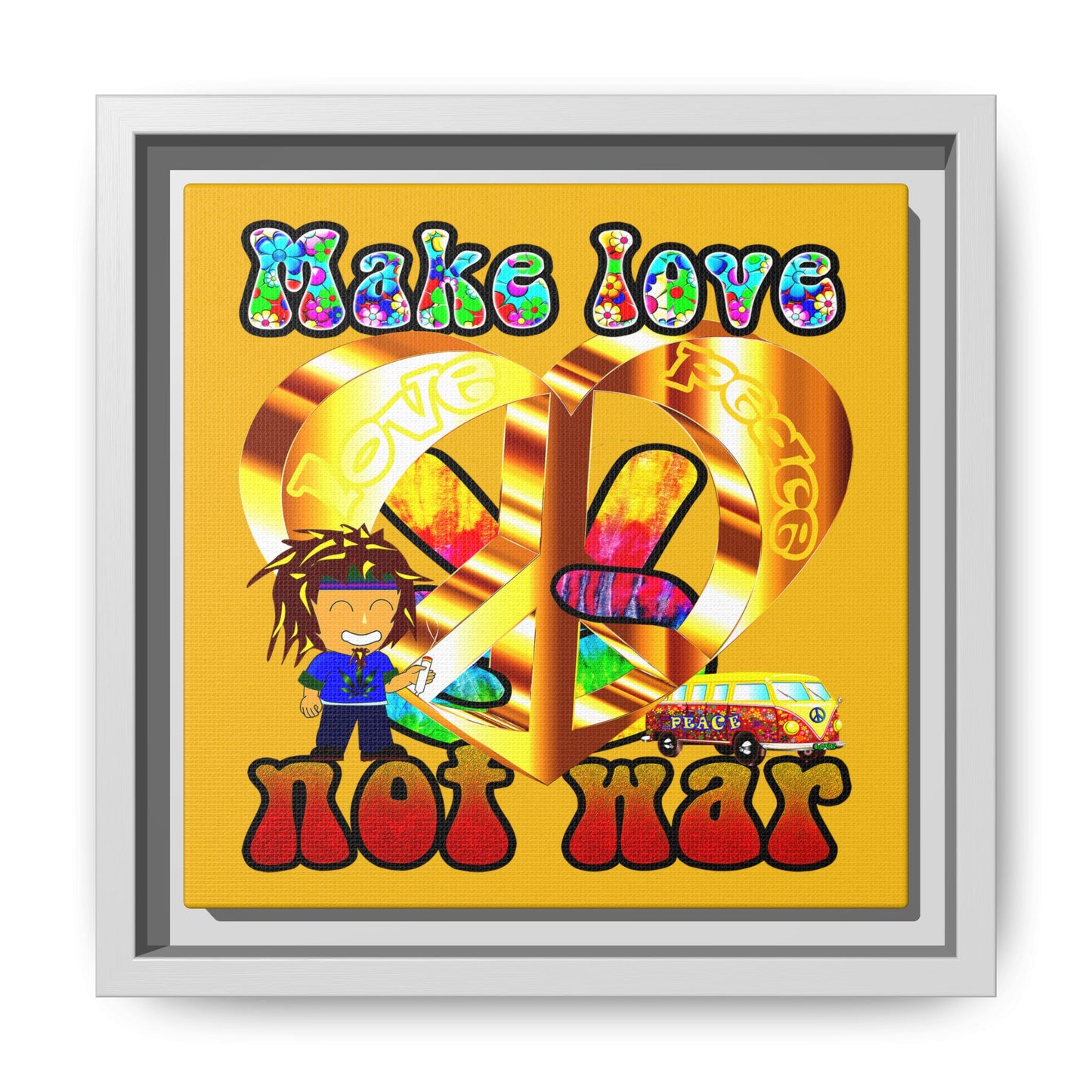 love peace - framed canvas art (yellow)