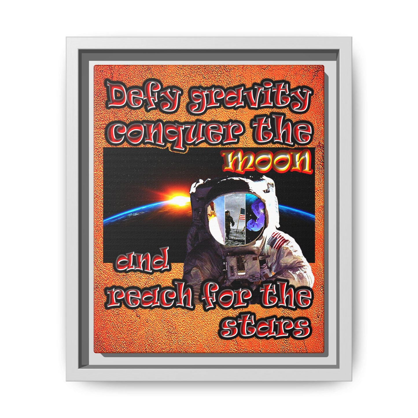 defy conquer reach - framed canvas art (burnt orange)