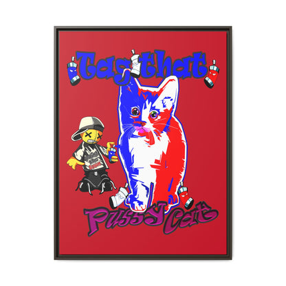 tag that - framed canvas art (dark red)