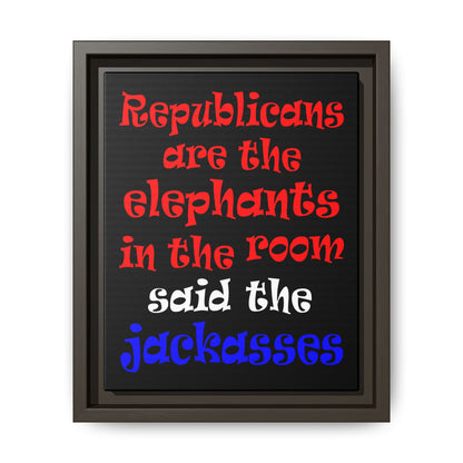 donkeys and elephants - framed canvas art (black)