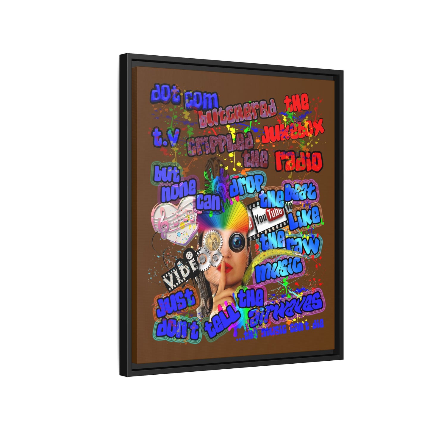 drop the beat - framed canvas art (brown)