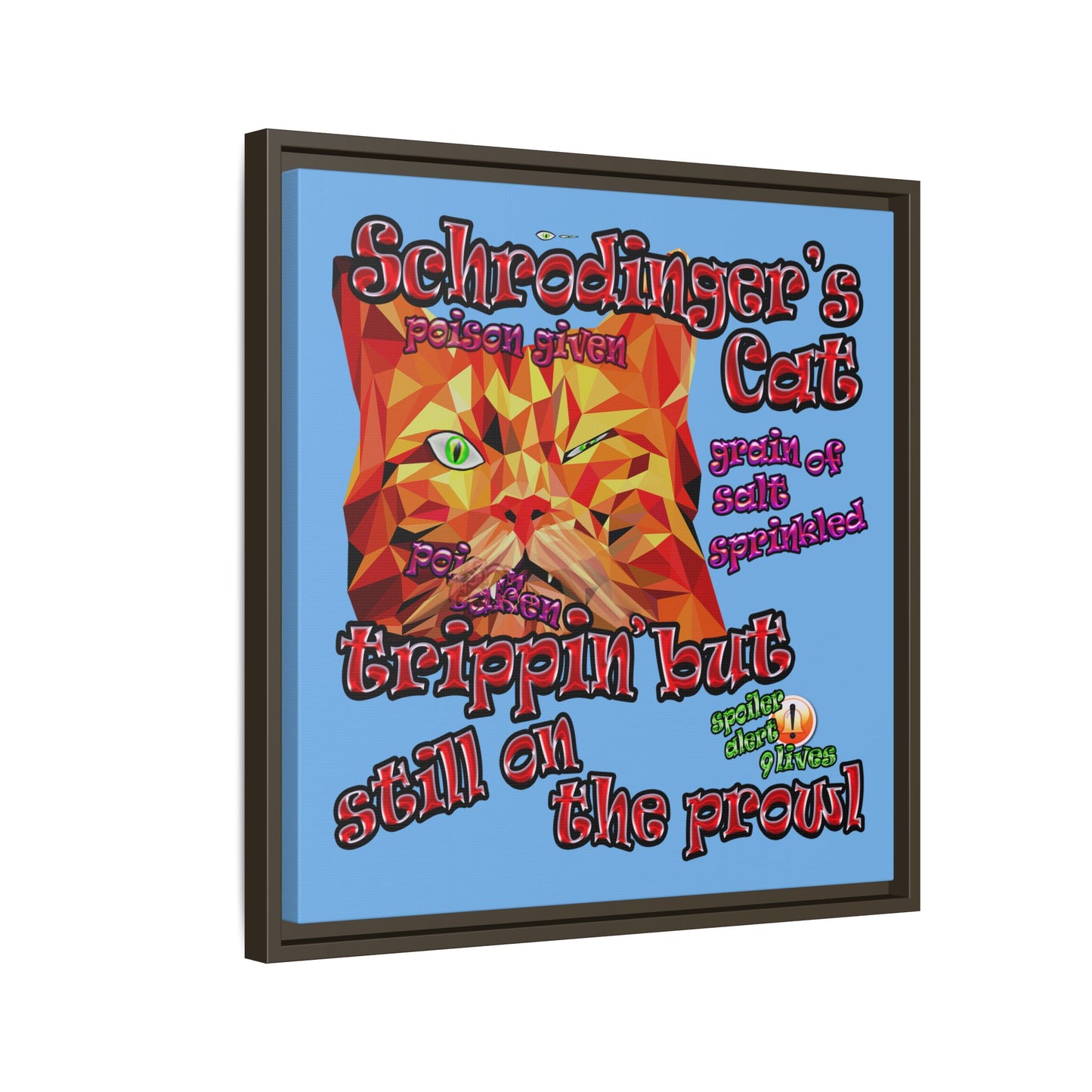 schrodinger's cat - framed canvas art (light blue)