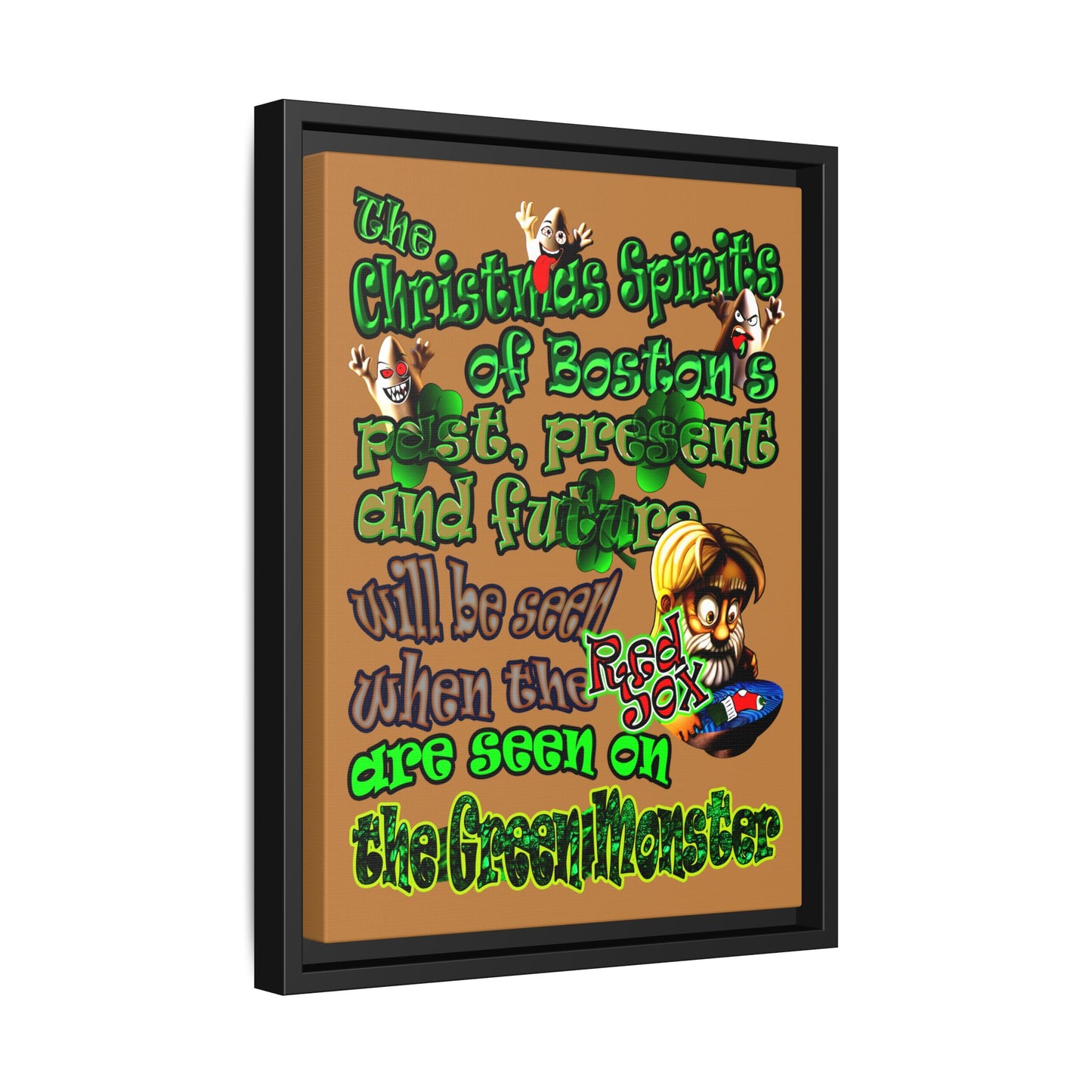 christmas spirits of boston - framed canvas art (light brown)