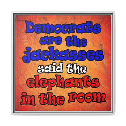 donkeys and elephants - framed canvas art (burnt orange)