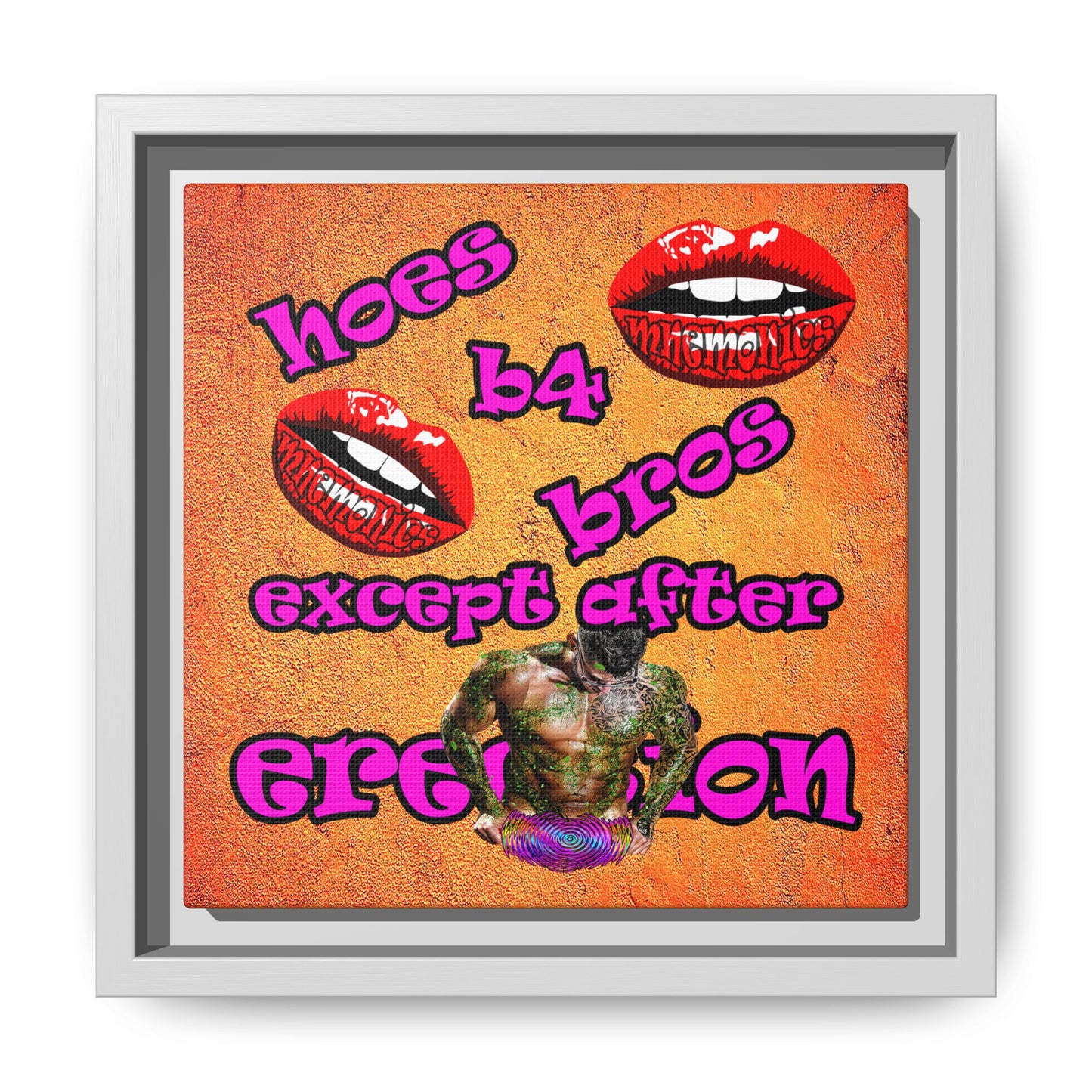hoes b4 bros - framed canvas art (burnt orange)