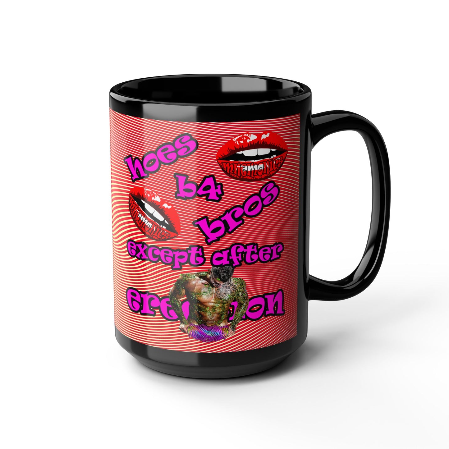 hoes b4 bros - Black Mug (yellow-orange wave)