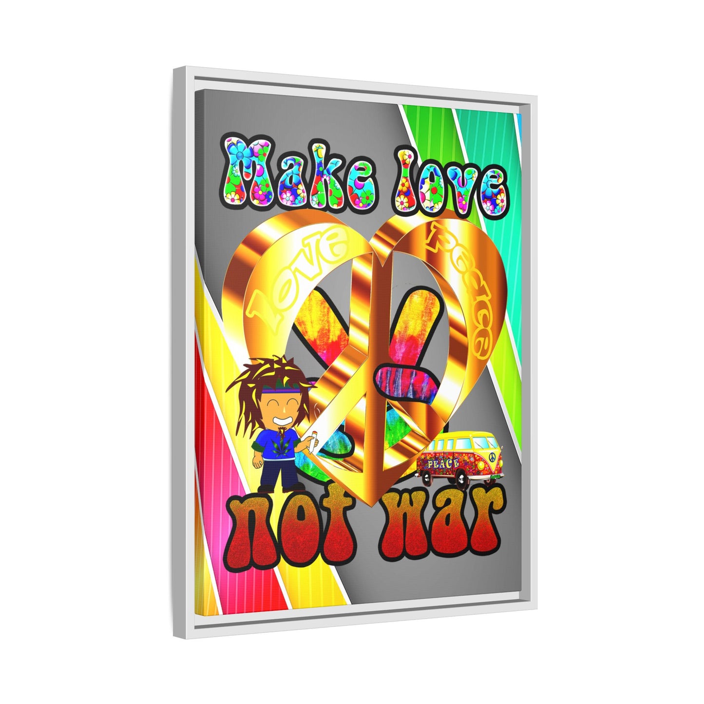 love peace - framed canvas art (rainbow split)