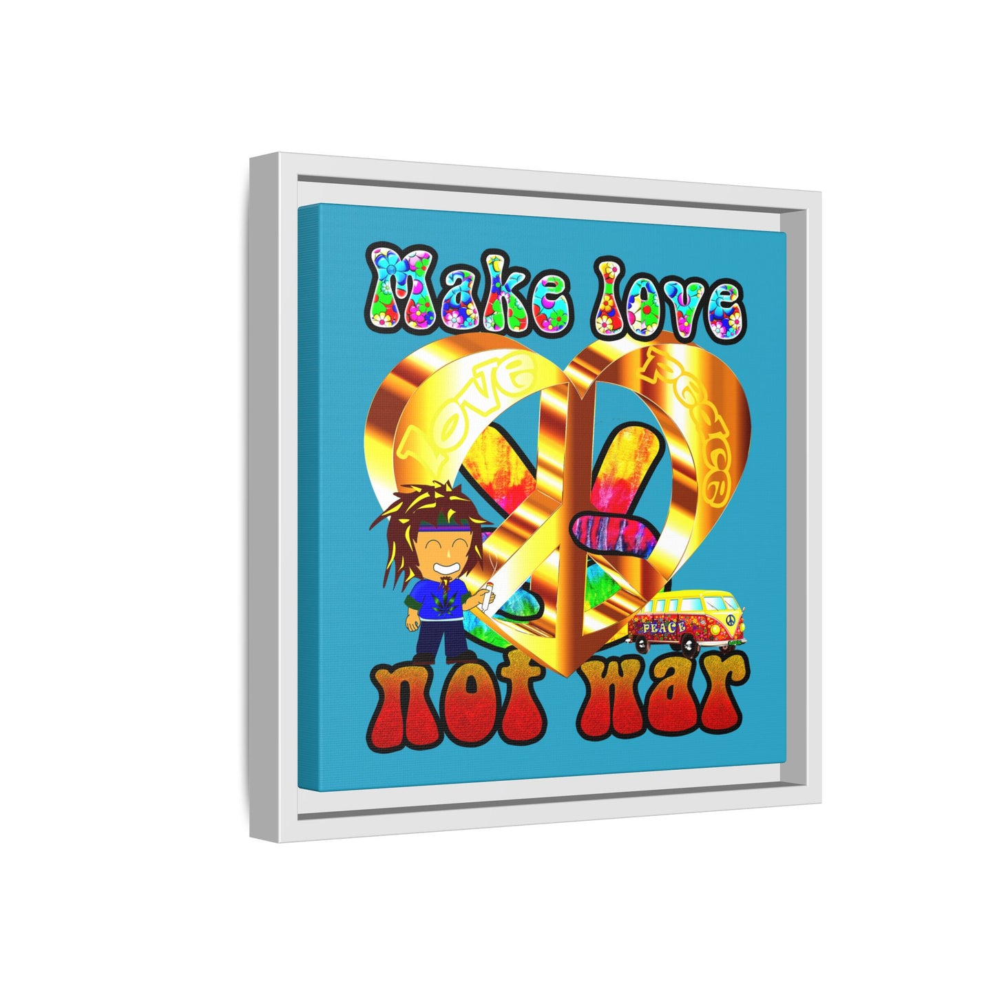 love peace - framed canvas art (turquoise)