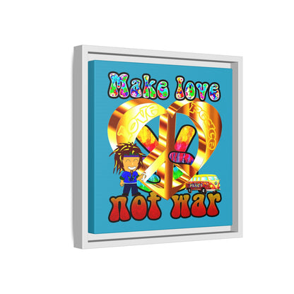 love peace - framed canvas art (turquoise)