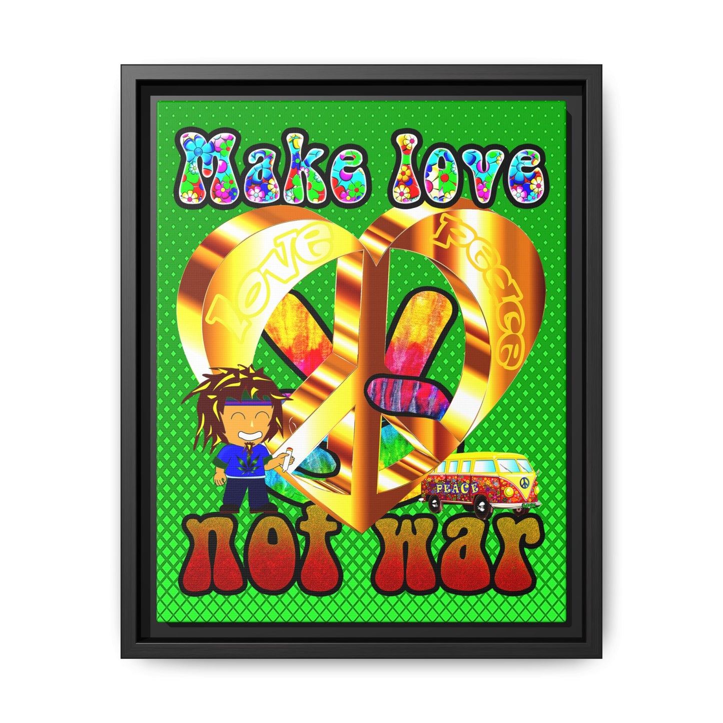 love peace - framed canvas art (logo green)