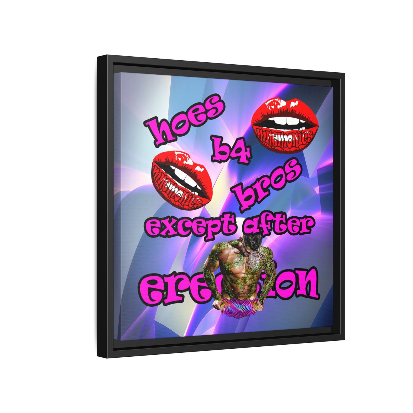 hoes b4 bros - framed canvas art (grey-pink wave)