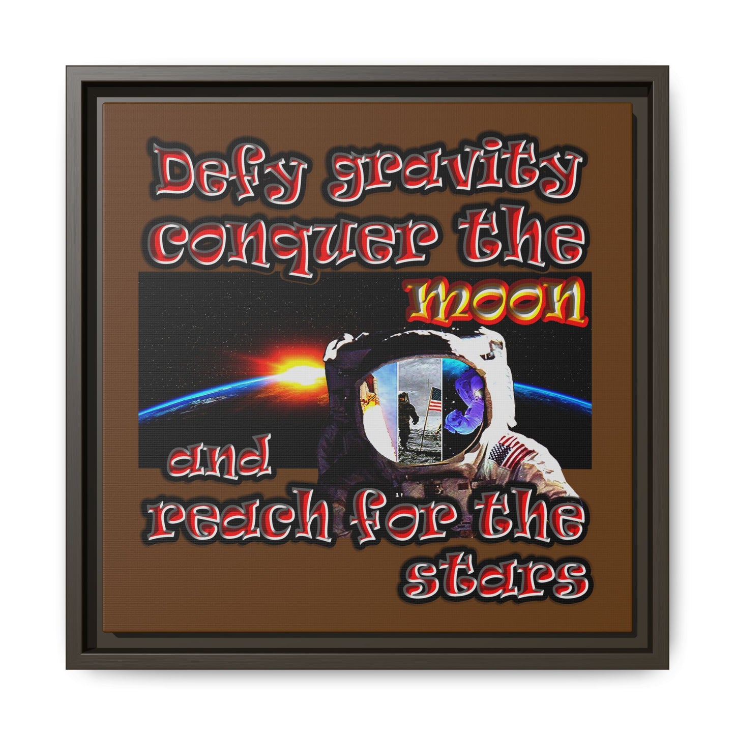 defy conquer reach - framed canvas art (brown)
